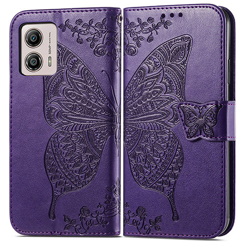 Leather Case Stands Butterfly Flip Cover Holder for Motorola Moto G53y 5G Purple