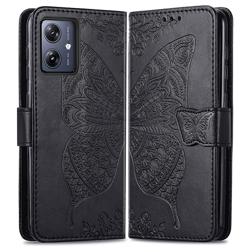 Leather Case Stands Butterfly Flip Cover Holder for Motorola Moto G54 5G Black