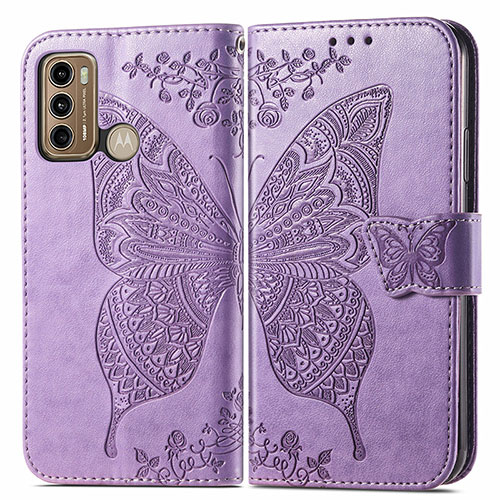 Leather Case Stands Butterfly Flip Cover Holder for Motorola Moto G60 Clove Purple