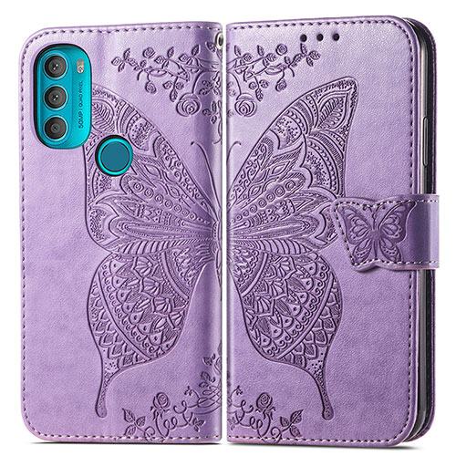 Leather Case Stands Butterfly Flip Cover Holder for Motorola Moto G71 5G Clove Purple