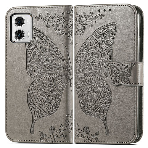 Leather Case Stands Butterfly Flip Cover Holder for Motorola Moto G73 5G Gray