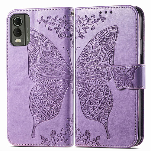 Leather Case Stands Butterfly Flip Cover Holder for Nokia C210 Clove Purple