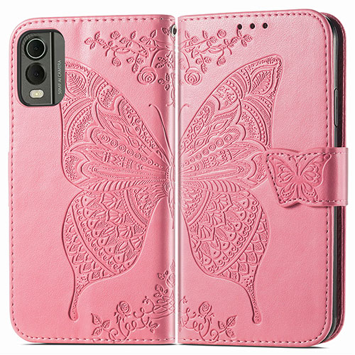 Leather Case Stands Butterfly Flip Cover Holder for Nokia C210 Hot Pink