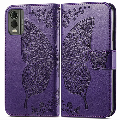 Leather Case Stands Butterfly Flip Cover Holder for Nokia C210 Purple