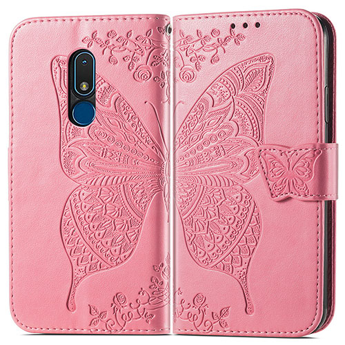 Leather Case Stands Butterfly Flip Cover Holder for Nokia C3 Hot Pink