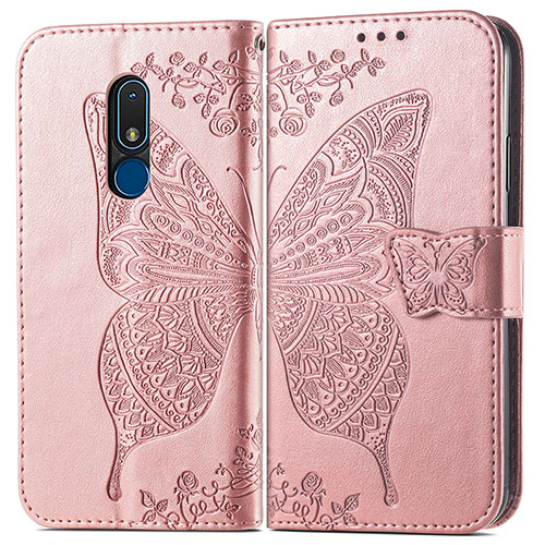 Leather Case Stands Butterfly Flip Cover Holder for Nokia C3 Rose Gold