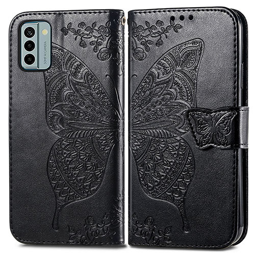 Leather Case Stands Butterfly Flip Cover Holder for Nokia G22 Black