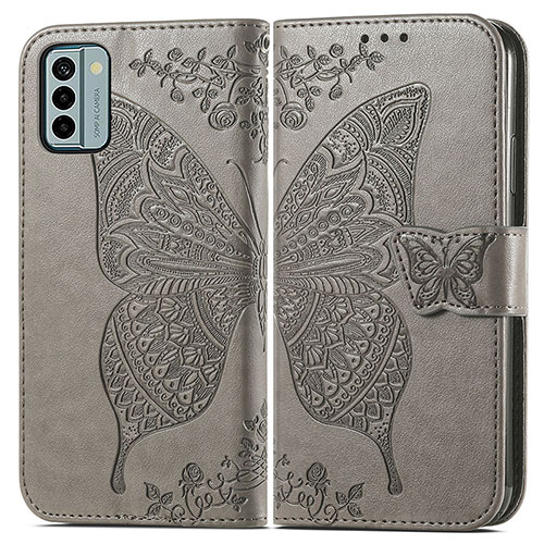 Leather Case Stands Butterfly Flip Cover Holder for Nokia G22 Gray