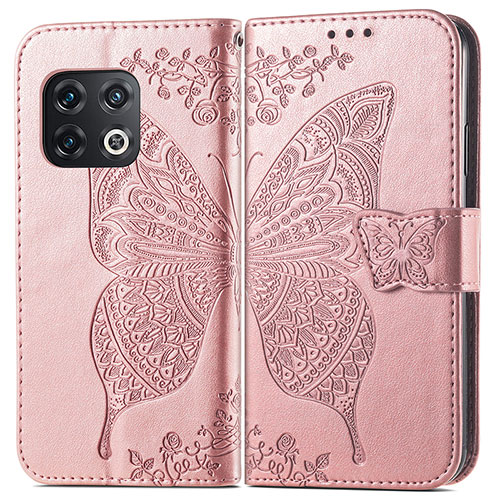 Leather Case Stands Butterfly Flip Cover Holder for OnePlus 10 Pro 5G Rose Gold