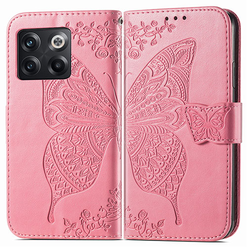 Leather Case Stands Butterfly Flip Cover Holder for OnePlus 10T 5G Hot Pink