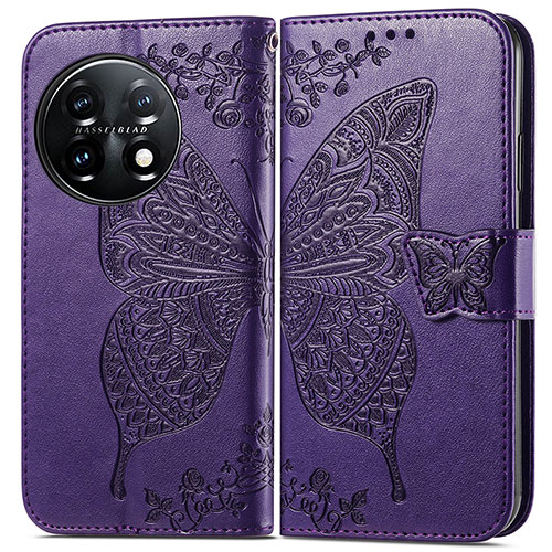 Leather Case Stands Butterfly Flip Cover Holder for OnePlus 11 5G Purple