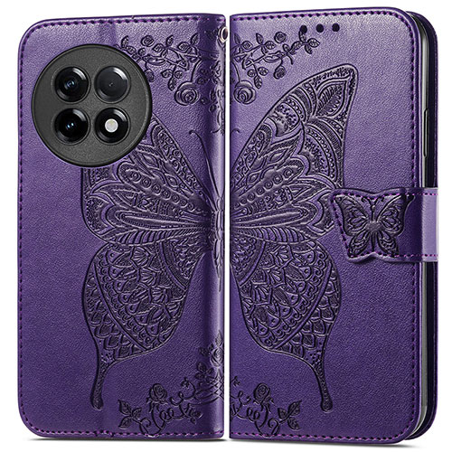 Leather Case Stands Butterfly Flip Cover Holder for OnePlus 11R 5G Purple