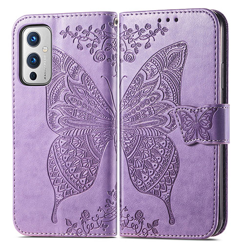 Leather Case Stands Butterfly Flip Cover Holder for OnePlus 9 5G Clove Purple