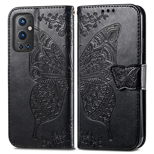 Leather Case Stands Butterfly Flip Cover Holder for OnePlus 9 Pro 5G Black