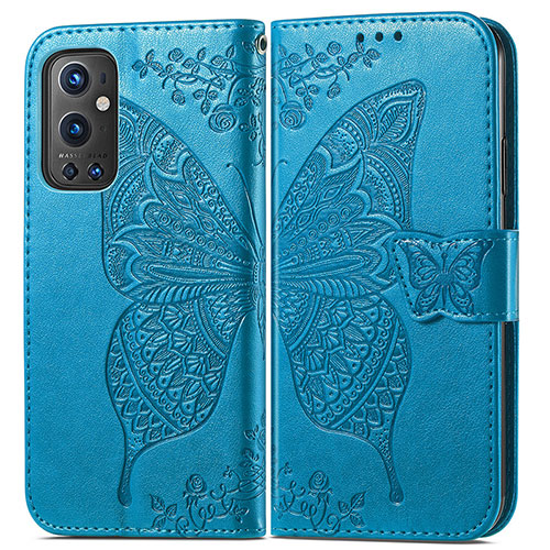 Leather Case Stands Butterfly Flip Cover Holder for OnePlus 9 Pro 5G Blue