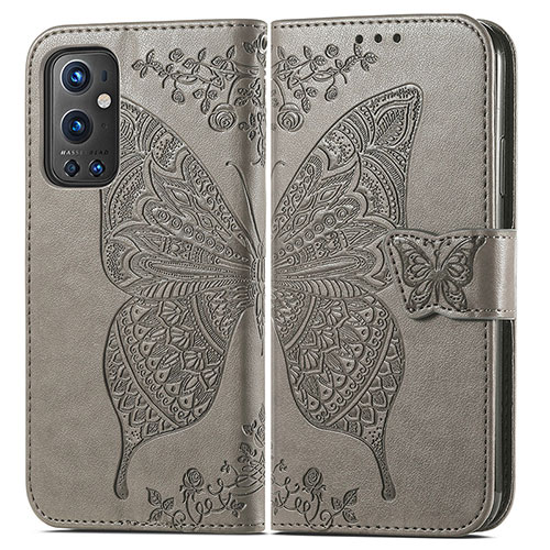 Leather Case Stands Butterfly Flip Cover Holder for OnePlus 9 Pro 5G Gray