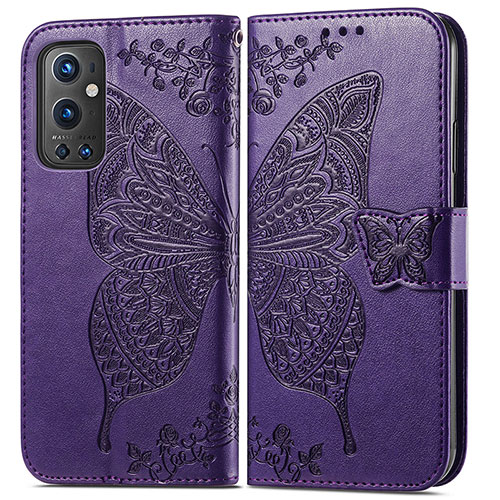 Leather Case Stands Butterfly Flip Cover Holder for OnePlus 9 Pro 5G Purple