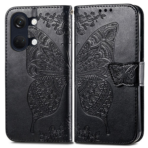 Leather Case Stands Butterfly Flip Cover Holder for OnePlus Ace 2V 5G Black