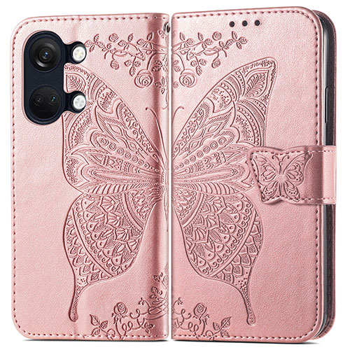 Leather Case Stands Butterfly Flip Cover Holder for OnePlus Ace 2V 5G Rose Gold