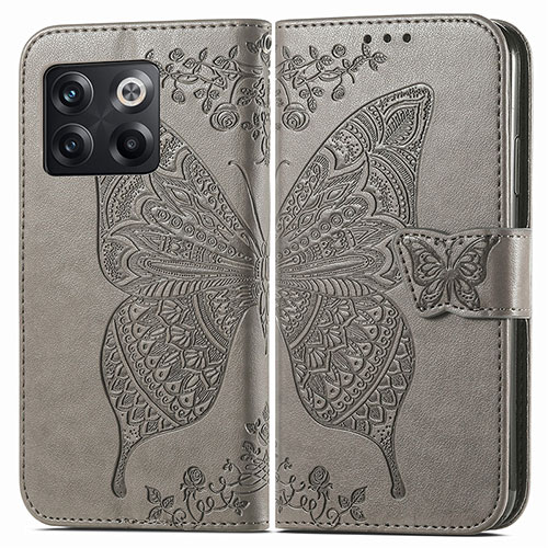 Leather Case Stands Butterfly Flip Cover Holder for OnePlus Ace Pro 5G Gray