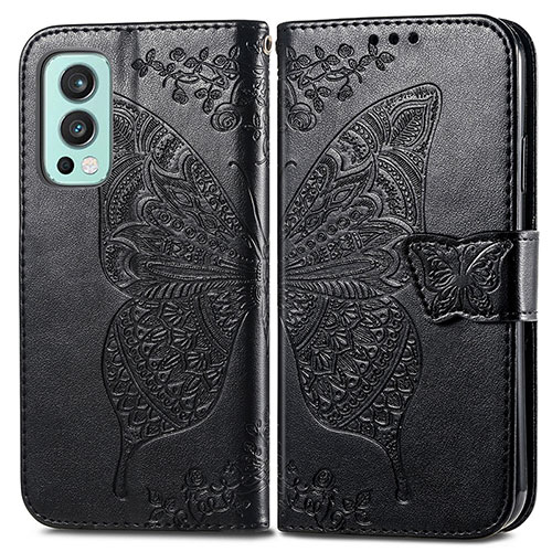 Leather Case Stands Butterfly Flip Cover Holder for OnePlus Nord 2 5G Black