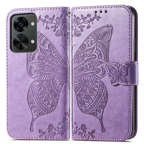 Leather Case Stands Butterfly Flip Cover Holder for OnePlus Nord 2T 5G Clove Purple