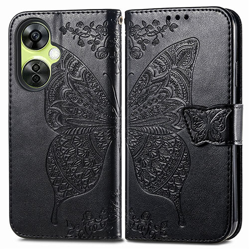 Leather Case Stands Butterfly Flip Cover Holder for OnePlus Nord CE 3 5G Black