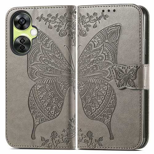 Leather Case Stands Butterfly Flip Cover Holder for OnePlus Nord CE 3 5G Gray