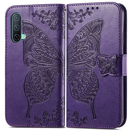 Leather Case Stands Butterfly Flip Cover Holder for OnePlus Nord CE 5G Purple