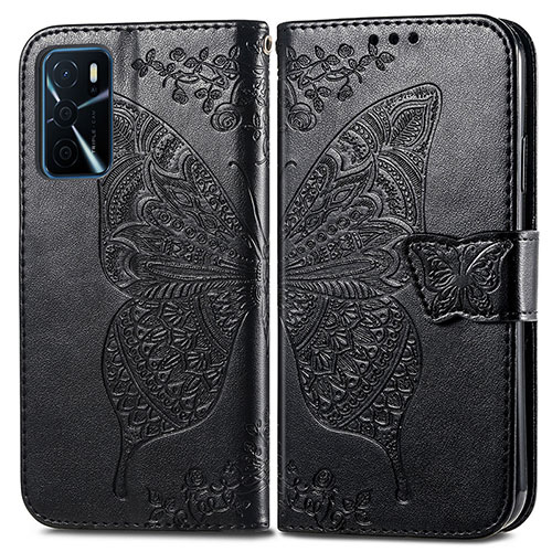 Leather Case Stands Butterfly Flip Cover Holder for Oppo A16 Black