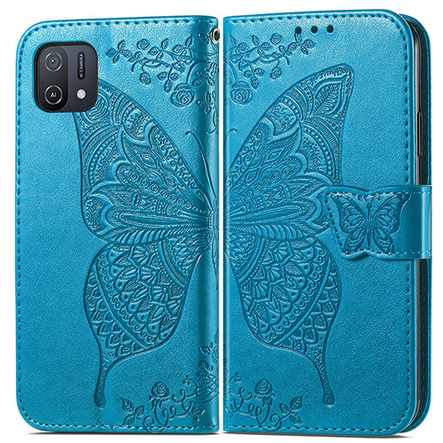 Leather Case Stands Butterfly Flip Cover Holder for Oppo A16e Blue