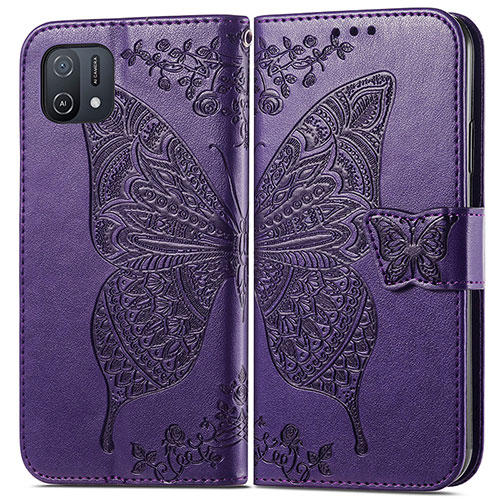 Leather Case Stands Butterfly Flip Cover Holder for Oppo A16K Purple