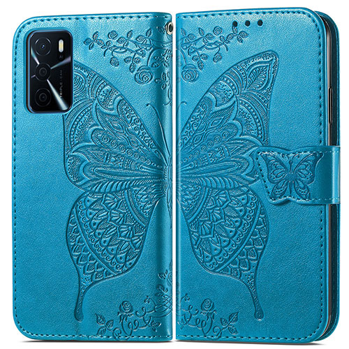 Leather Case Stands Butterfly Flip Cover Holder for Oppo A16s Blue