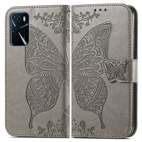 Leather Case Stands Butterfly Flip Cover Holder for Oppo A16s Gray