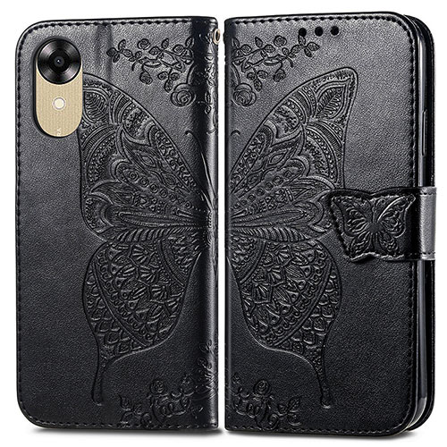 Leather Case Stands Butterfly Flip Cover Holder for Oppo A17K Black