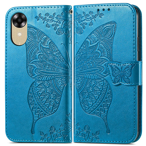 Leather Case Stands Butterfly Flip Cover Holder for Oppo A17K Blue