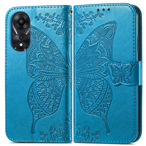 Leather Case Stands Butterfly Flip Cover Holder for Oppo A18 Blue