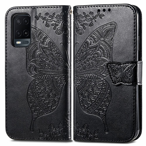 Leather Case Stands Butterfly Flip Cover Holder for Oppo A54 4G Black