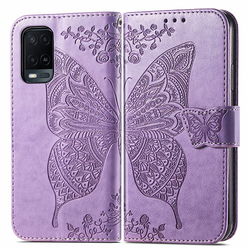 Leather Case Stands Butterfly Flip Cover Holder for Oppo A54 4G Clove Purple