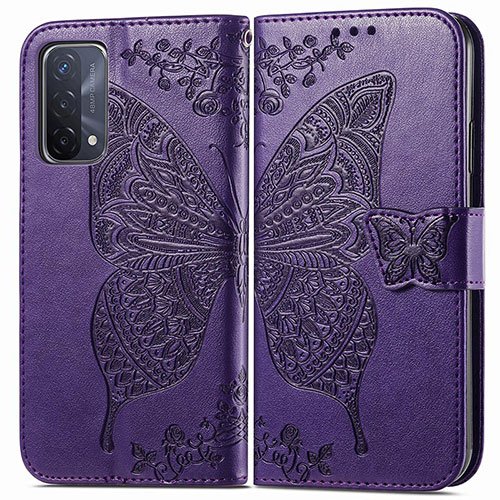 Leather Case Stands Butterfly Flip Cover Holder for Oppo A54 5G Purple