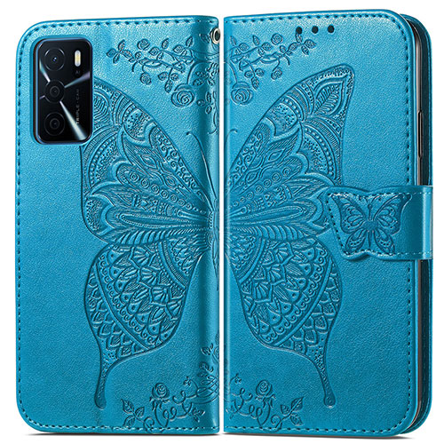 Leather Case Stands Butterfly Flip Cover Holder for Oppo A54s Blue