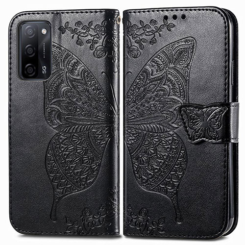 Leather Case Stands Butterfly Flip Cover Holder for Oppo A55 5G Black