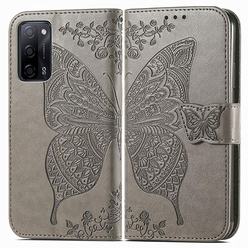 Leather Case Stands Butterfly Flip Cover Holder for Oppo A55 5G Gray