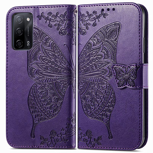 Leather Case Stands Butterfly Flip Cover Holder for Oppo A55 5G Purple
