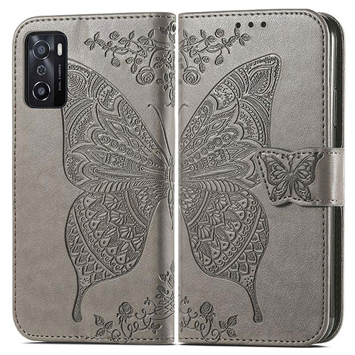 Leather Case Stands Butterfly Flip Cover Holder for Oppo A55S 5G Gray