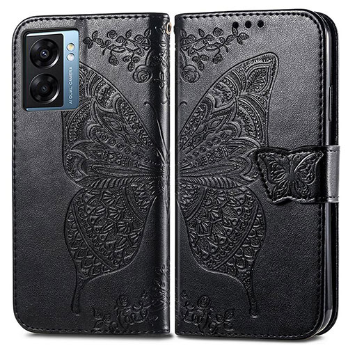 Leather Case Stands Butterfly Flip Cover Holder for Oppo A57 5G Black