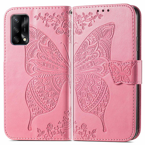 Leather Case Stands Butterfly Flip Cover Holder for Oppo A74 4G Hot Pink