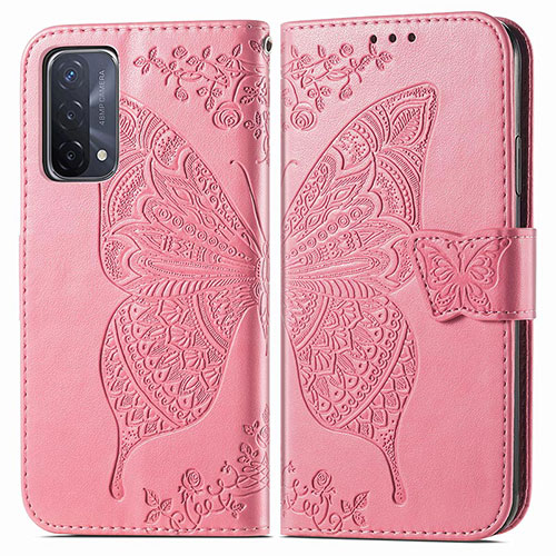 Leather Case Stands Butterfly Flip Cover Holder for Oppo A93 5G Hot Pink