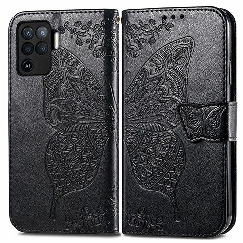 Leather Case Stands Butterfly Flip Cover Holder for Oppo A94 4G Black