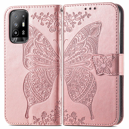 Leather Case Stands Butterfly Flip Cover Holder for Oppo A94 5G Pink